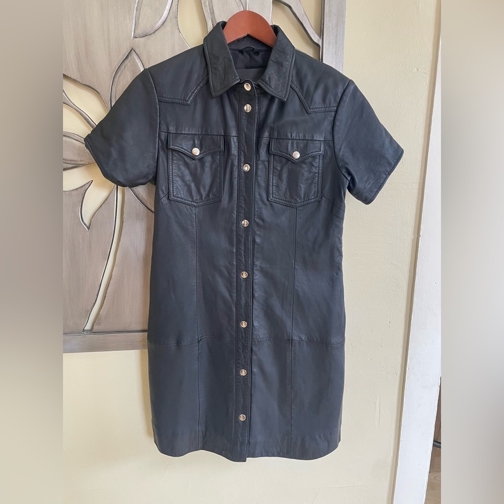 Goosecraft Black Leather Button Up Dress Medium NWT